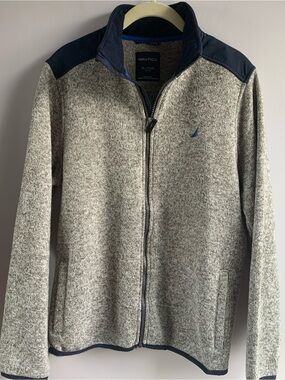 Nautica Knit Jacket Heathered Grey Navy Full Zip Logo Soft Warm Kids Boys XL